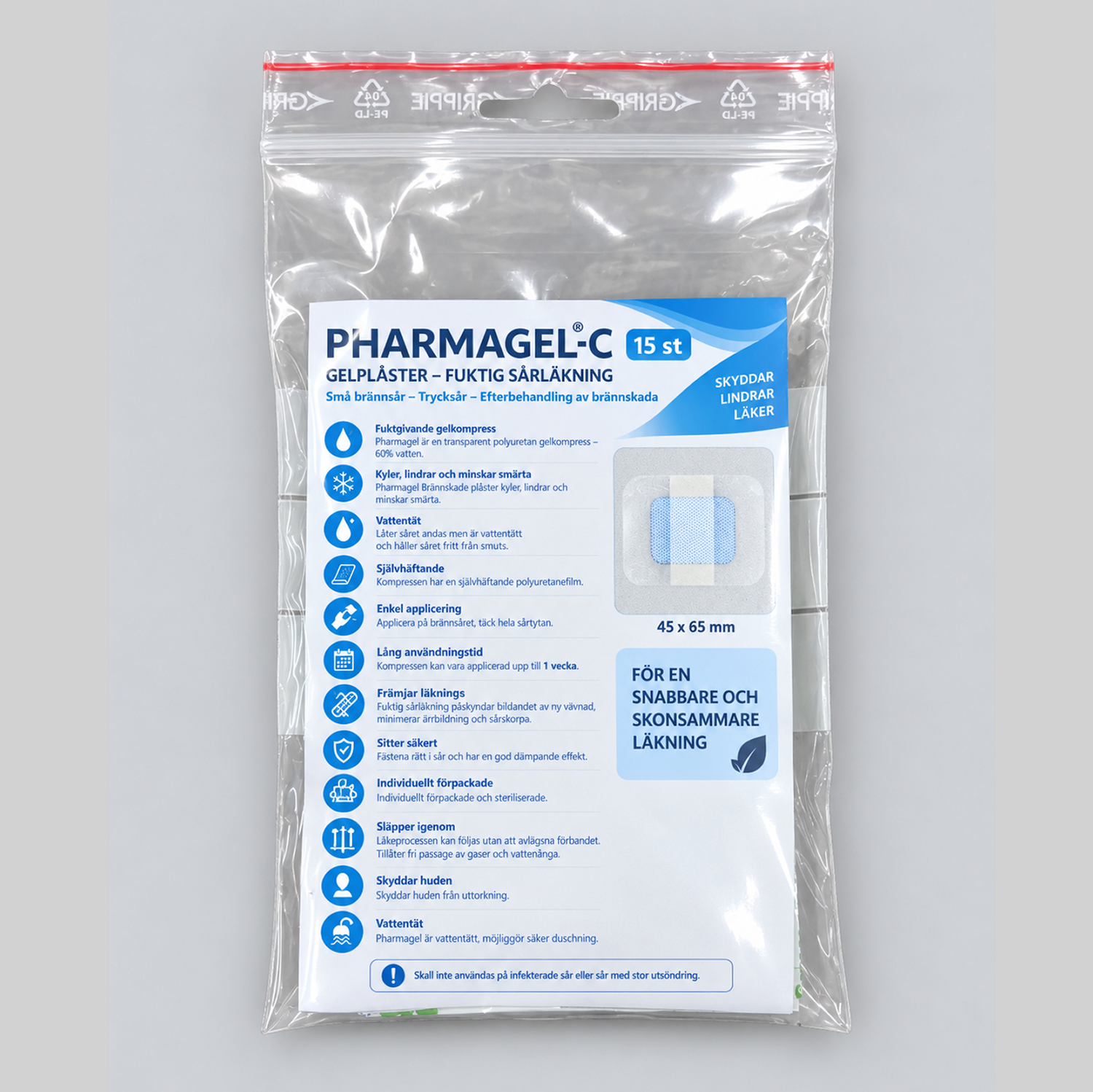 Pharmagel 45x65 15 pcs Pharmagel Burn Plasters – Hydrogel Dressings - 15 pcs (45 x 65 mm) - Image 1